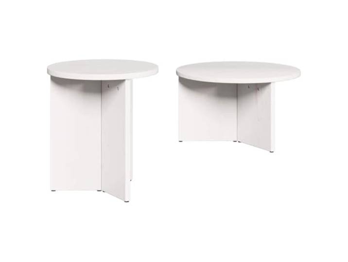 fsahslih Couchtisch 2er Set Weiß Massivholz Kiefer Wohnzimmer Tisch Platzsparende Satztische aus Echtholz für Wohnzimmer und Lounge, flexible Nutzung als moderne Sofatische.