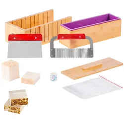 VEVOR Seifenschneider Set Seife Selb Machen 1301 mL, Seifenmachen Set Silikon, DIY Seifenherstellung Handgefertigt Seife Satz, Rechteckige Silikon Seife Form mit Bambuskasten 278 x 142 x 93 mm