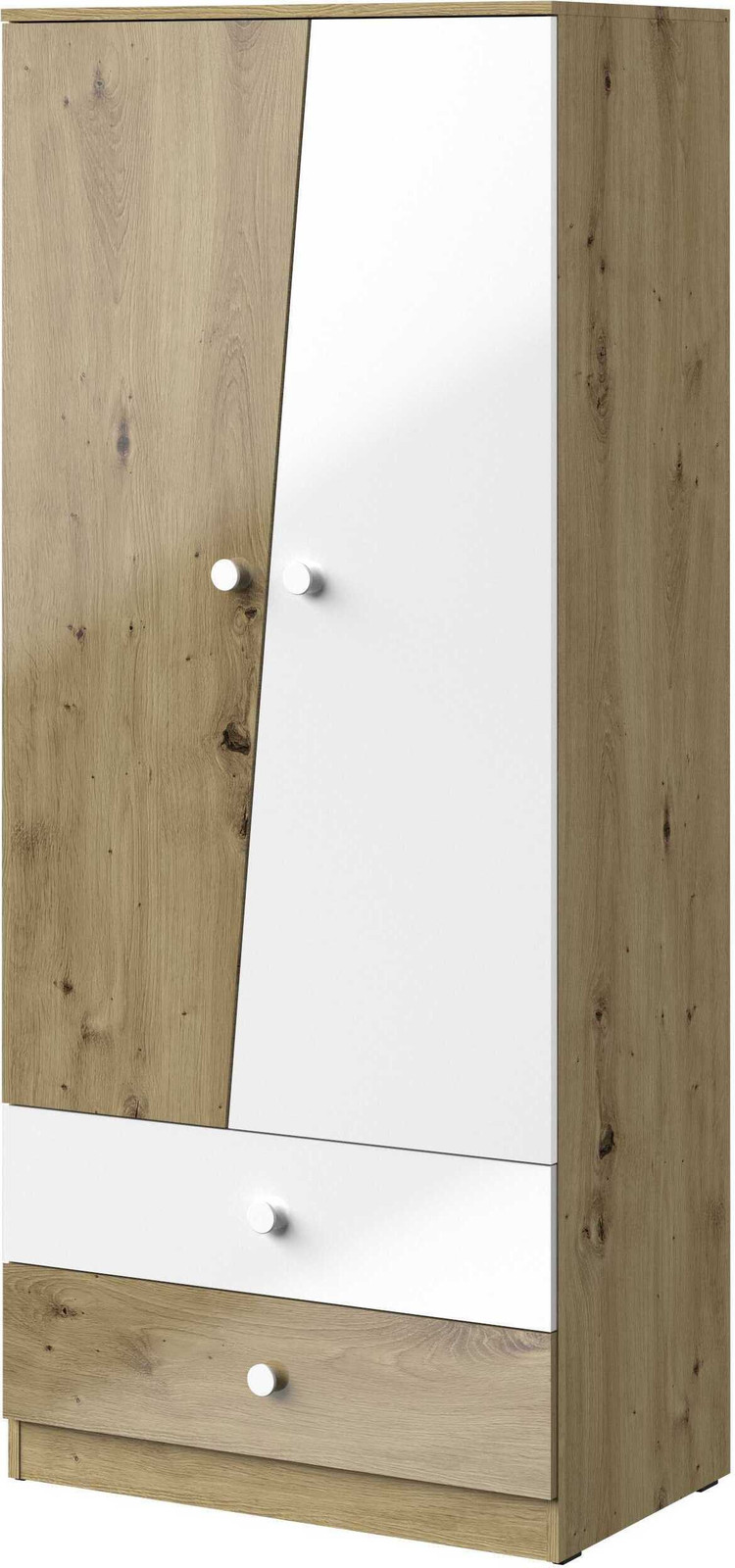 Minio Nantes schuifdeurkast met lades, ambachtseik/wit, Hoogte: 190 cm, Breedte: 80 cm