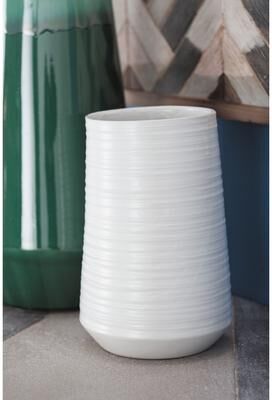 CosmoLiving by Cosmopolitan White Porcelain Ceramic Ribbed Decorative Vase