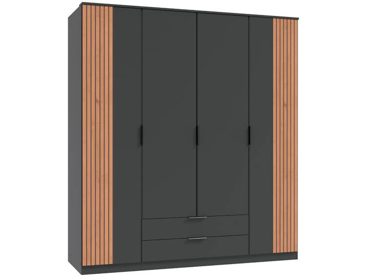 Drehtürenschrank WIMEX Lübeck , schwarz (front und korpus graphit, absetzung akustiklamellen, nachbildung in artisan eiche nachbildung), B:180cm H:199cm T:58cm, Holzwerkstoff, Schränke, Drehtürenschrank, Akustiklamellen Optik, ohne Spiegel, 135 oder 180cm breit