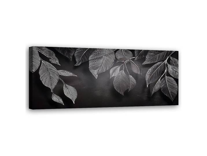 Feeby Wandbild minimalismus hinterlässt pflanzen schwarz und weiß, Grau, Floral, Rechteckig, 90x30 cm, Bilder & Rahmen, Bilder, Leinwandbilder