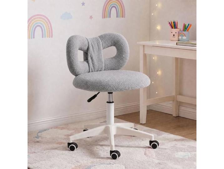 Tabouret De Maquillage Pour Coiffeuse - HOMEWELL - Chaise De Bureau Mobile - Décoration Nœud - Lot De 1 - 45*45*61-75cm - Gris