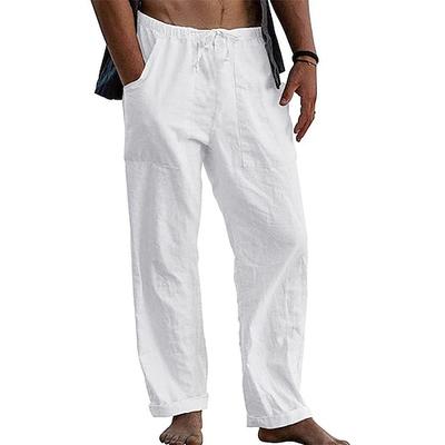 Herren Leinenhosen Hose Sommerhose Kordelzug Elastischer Bund Gerader Schnitt Einfach Komfort Täglich Ausgehen Mode Streetwear Dunkelgrau Schwarz