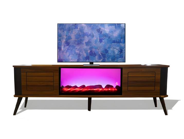 JVmoebel TV-Wand Dekokamin mit Holzelementen und Musiksteuerung, (1-St), Made in Europe