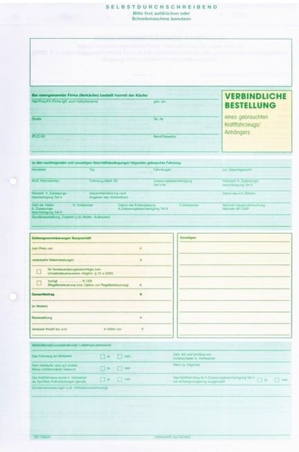 Eichner Formulaire de commande contraignante véhicule d’occasion sans garantie (9036-00160)
