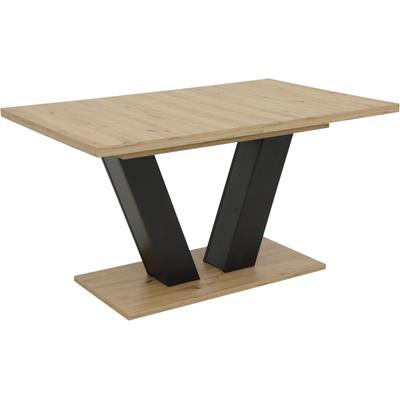 Säulen-Esstisch HELA "HAMM", schwarz (artisan eiche, schwarz, artisan eiche, schwarz, artisan eiche, schwarz), B:140cm H:76cm T:90cm, Tische, ausziehbar,ABS-Kante,Melamin,Synchronauszug,Säule,Bodenplatte