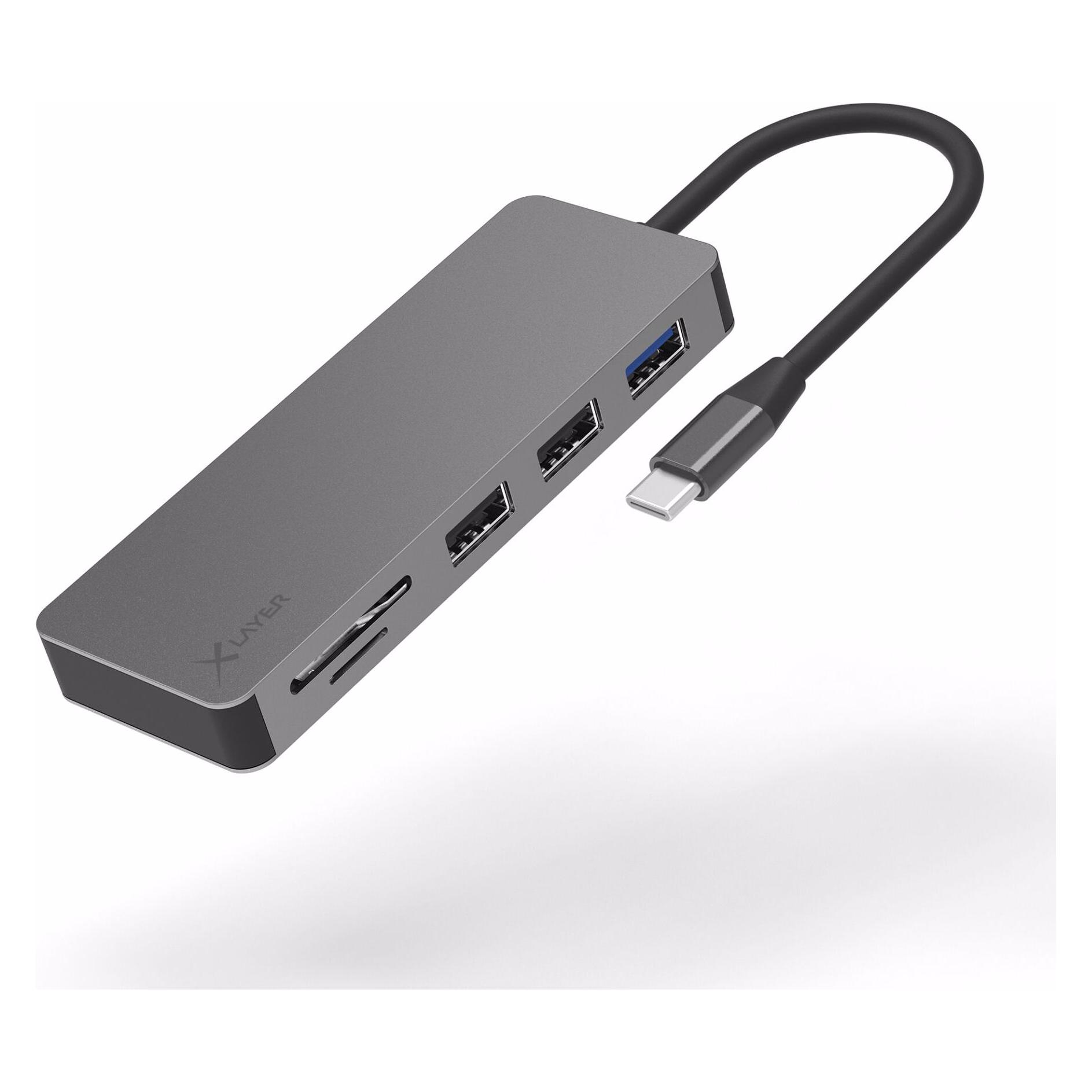 Xlayer USB 3.0 HUB Typ-C 7-IN-1 Grey (USB-C, 7 Ports) (219045)