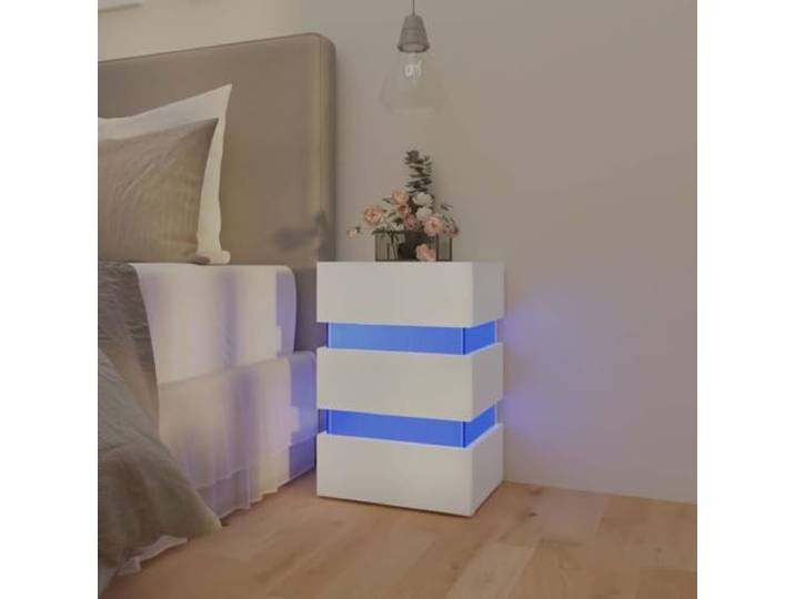 HEFZGDB LED Nachttisch mit LED Beleuchtung und USB Anschluss, Weiß 45x35x67 cm aus Holzwerkstoff, moderner Nachtschrank mit Stauraum