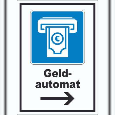 HB-Druck Geldautomat Pfeil rechts Aufkleber A8 (52x74mm)