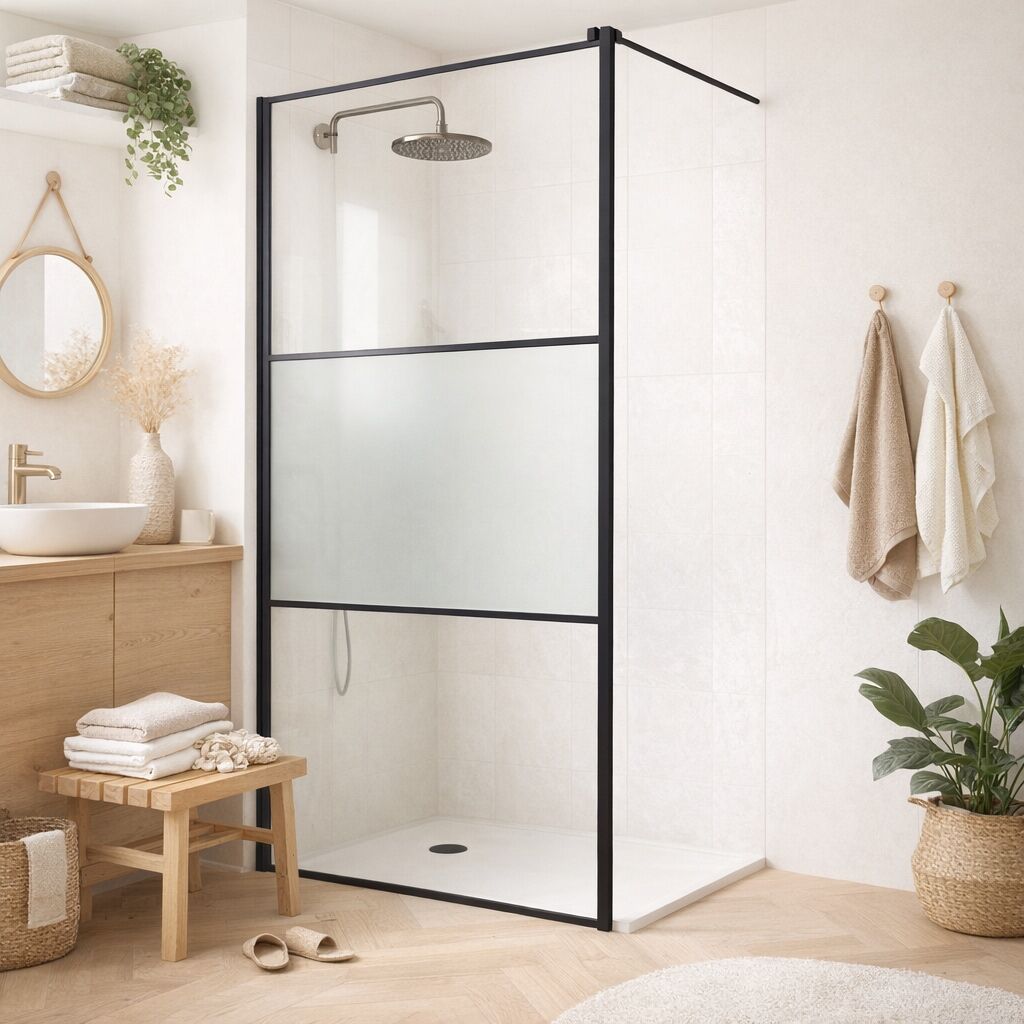 Walk-in-Dusche WELLTIME "Walk-In Foggy Black", schwarz, B:115cm H:195cm, Duschwände, Walk-in-Dusche, Milchglaseinsatz für perfekten Sichtschutz schwarz B/H: 115cm x 195cm,mit Antikalk-Versiegelung