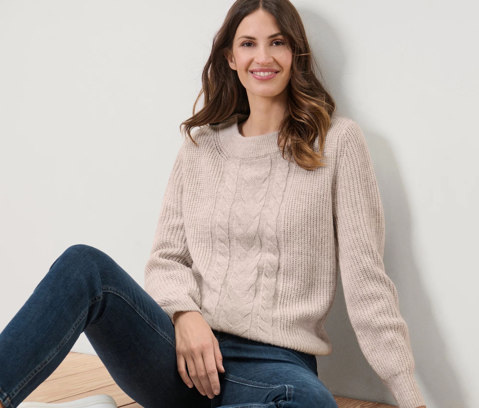 Tchibo - Grobstrickpullover mit Zopfmuster - Damen - Gr. L - creme