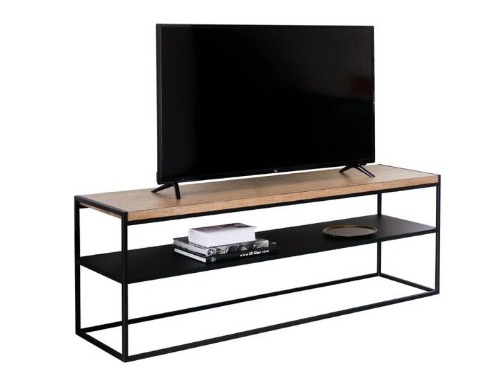 Meuble tv effet en métal noir et plateau effet bois