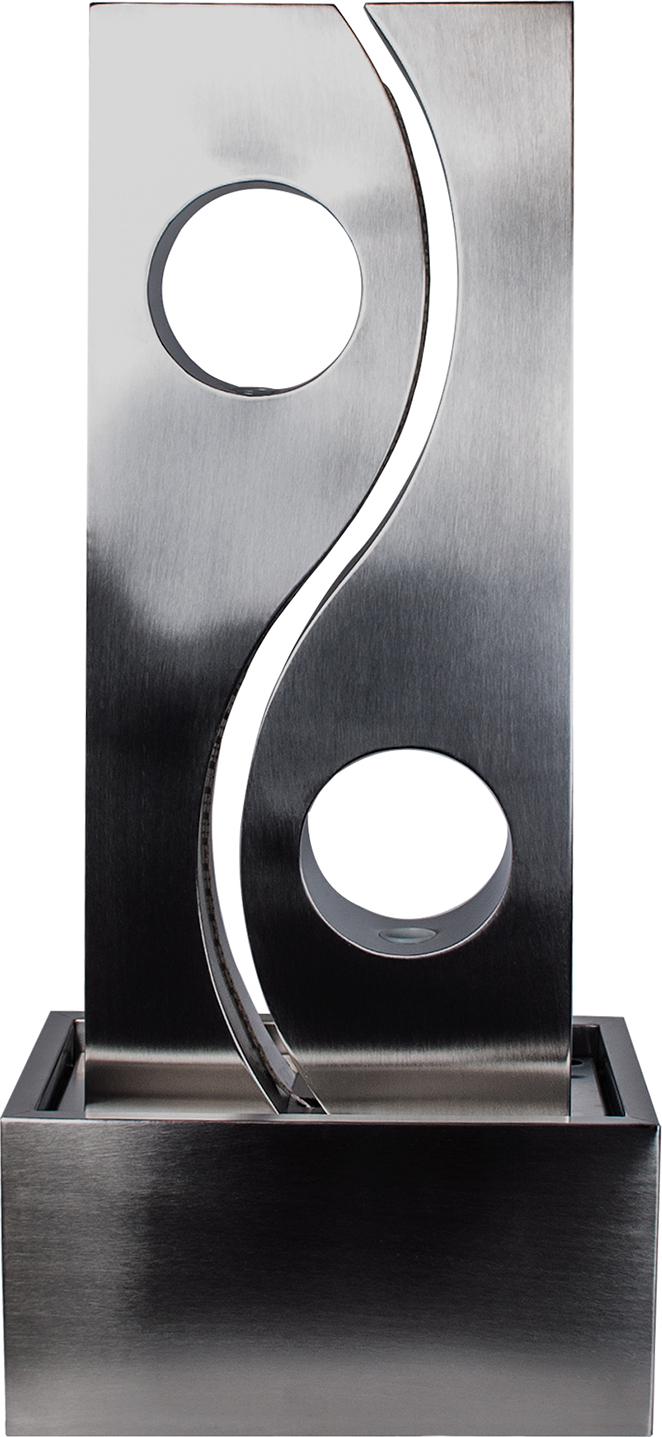 KÖHKO Wassserwand Yin Yang mit LED-Beleuchtung Höhe ca. 90 cm Springbrunnen Wasserspiel mit Edelstahlbecken