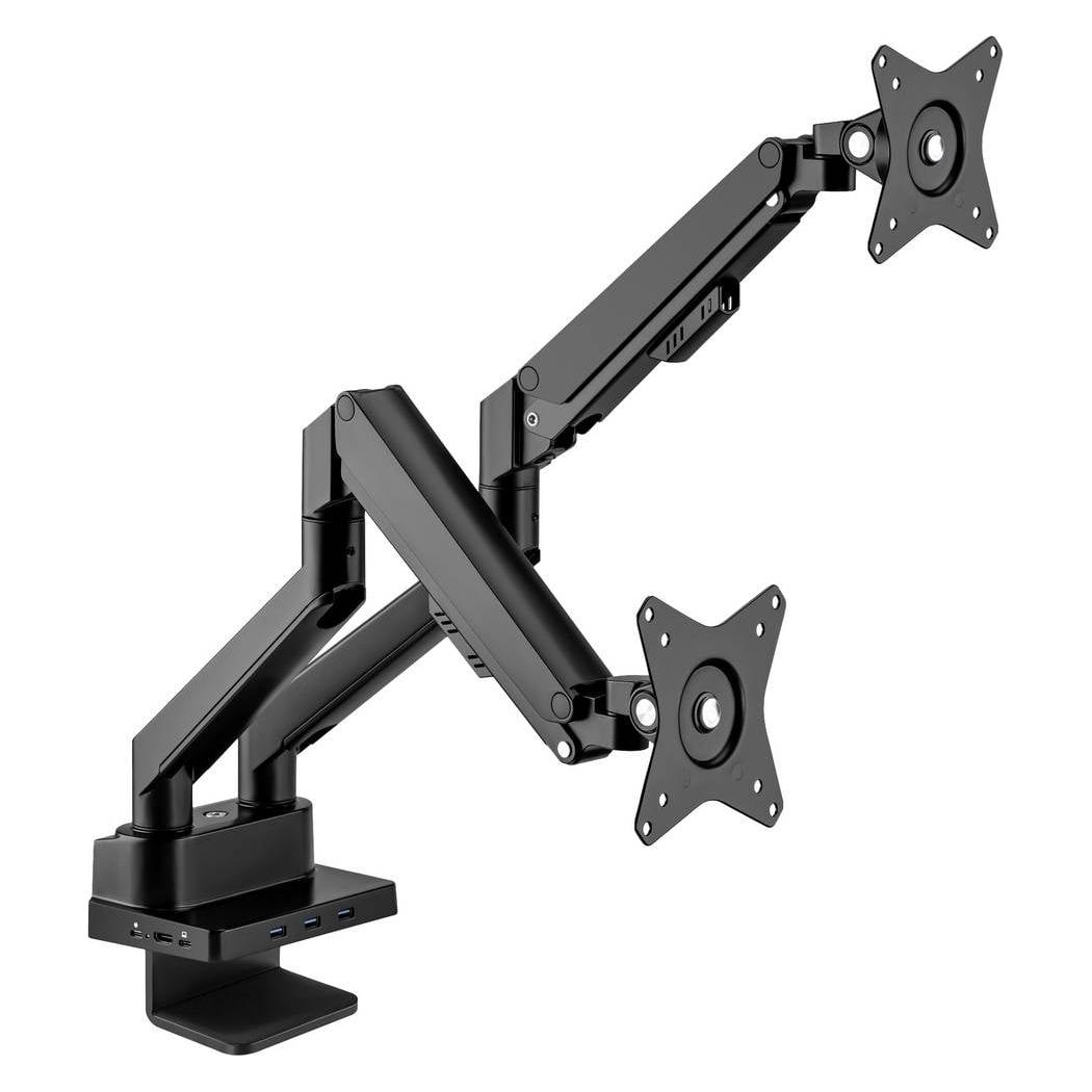 Manhattan Aluminium-Tischhalterung mit Gasdruckfeder für zwei Monitore & 8-in-1-Dockingstation (Boden, 32", 9 kg) (461887)