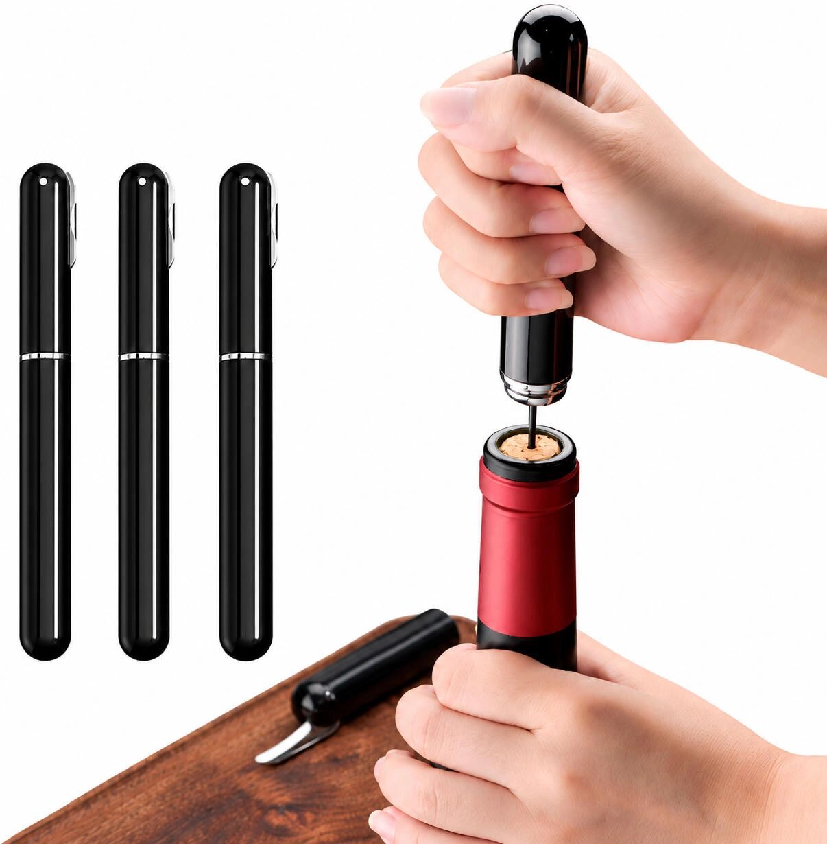 INF 3er-Pack schwarzer Nadel-Weinöffner mit Luftdruck – kompakter Öffner für Wein und Champagner