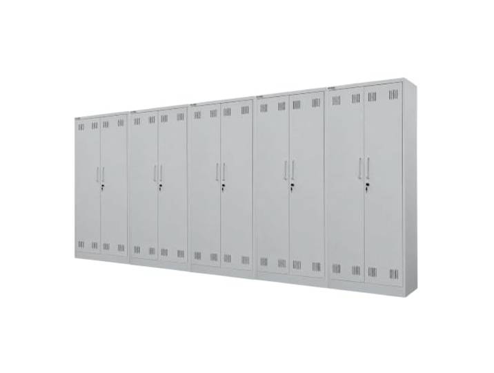 PROREGAL Mega Deal 5x Putzmittelschrank RHINO Metall 170x70x30cm Lichtgrau 2 Türen, abschließbar, 5 Fächer, Kleiderstange, Stahl, Schmal