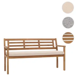 Gartenbank HWC-N47, Sitzbank Parkbank Holzbank, Massiv-Holz Akazie MVG-zertifiziert ~ Kissen creme-beige