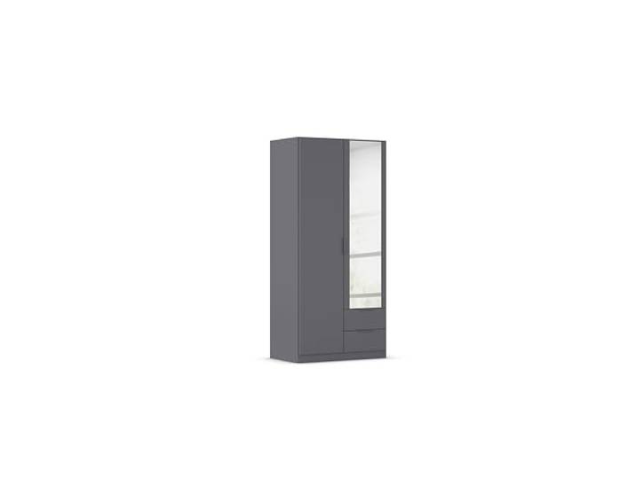 Rauch Möbel LAGOA, Kleiderschrank, Farbe Grau metallic, Breite 91 cm Schrank, 2-türig, Spiegel, 2 Schubladen, Zubehör Basic, für Schlafzimmer, Kinderzimmer, Babyzimmer, Garderobe