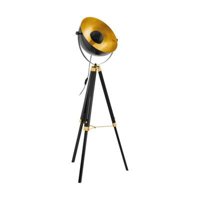 EGLO Stehlampe "COVALEDA Stehlampe, Holz und Stahl, E27, IP20, Industrial, Lampe", schwarz (schwarz, messing, gold), 1, Ø 55cm H: 164cm, 1 Stk., Leuchten, Stehleuchte, H164 x Ø55 cm, schwarz, messing, gold, 1X60W exkl., Stehlampe