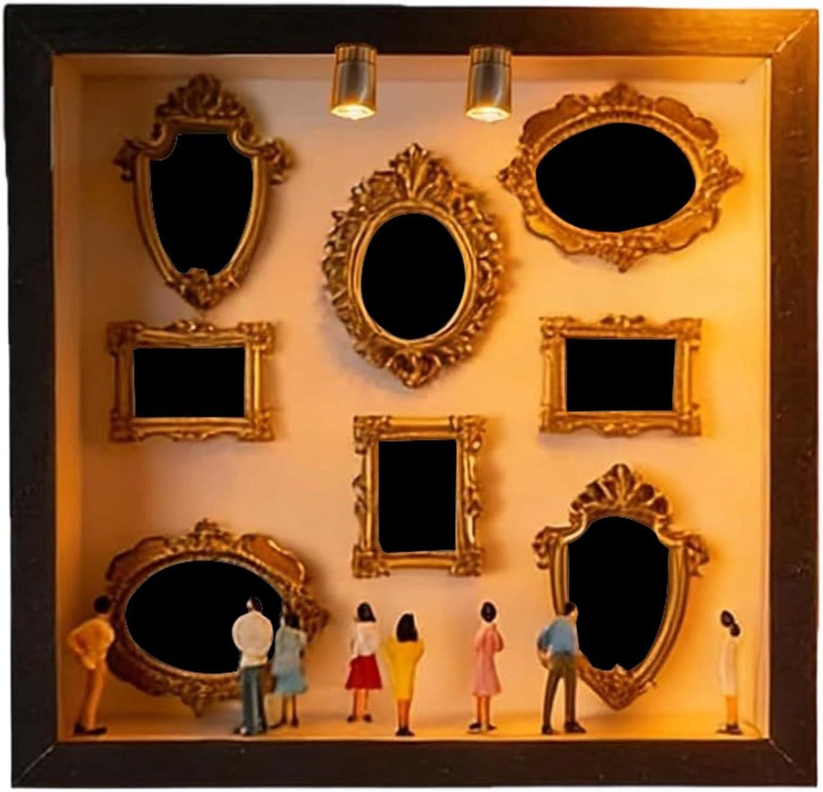 Mini Museum Fotolijst Vitrine Box Houten Display met Warmwit LED