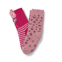 Tchibo - 2 Paar Kinder-Antirutsch-Socken - Baby - Gr. 23-26 - dunkelrosa/jacquard