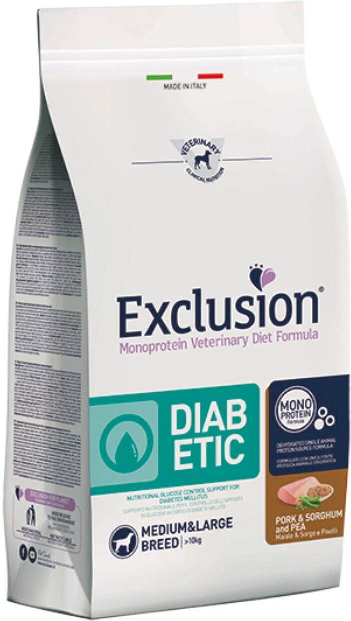 Exclusion Diet Diabetic Medium Large Maiale & Sorgo Monoproteico per Cani 12 Kg