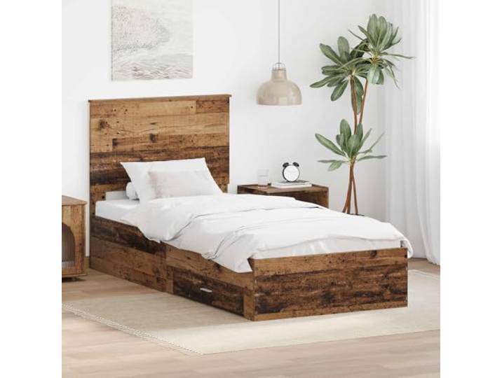 Stauraum Bettgestell aus Holzwerkstoff mit Kopfteil Modernes Design 90 x Bettrahmen mit Kopfteil Altholz 90x190 cm Holzwerkstoff Stauraum Bett mit Schubladen Modernes Bettgestell mit Lattenrost