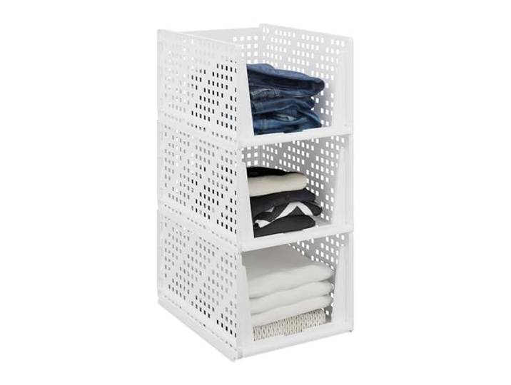 Relaxdays Schrank Organizer 3er Set, Kunststoff, Stecksystem, Bad, weiß stapelbare Kleiderschrank Aufbewahrungsboxen, 24,5x33,5x43,5 cm, ausziehbar