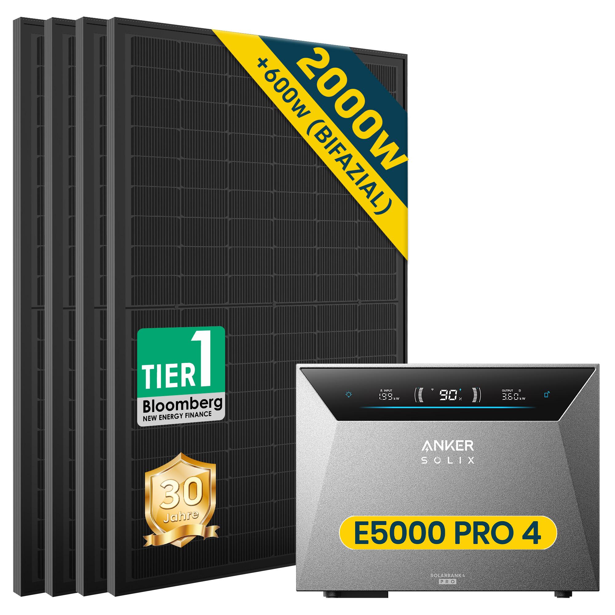 Balkonkraftwerk 2000W mit Speicher Anker SOLIX Solarbank 4 E5000 Pro-Ohne Halterung