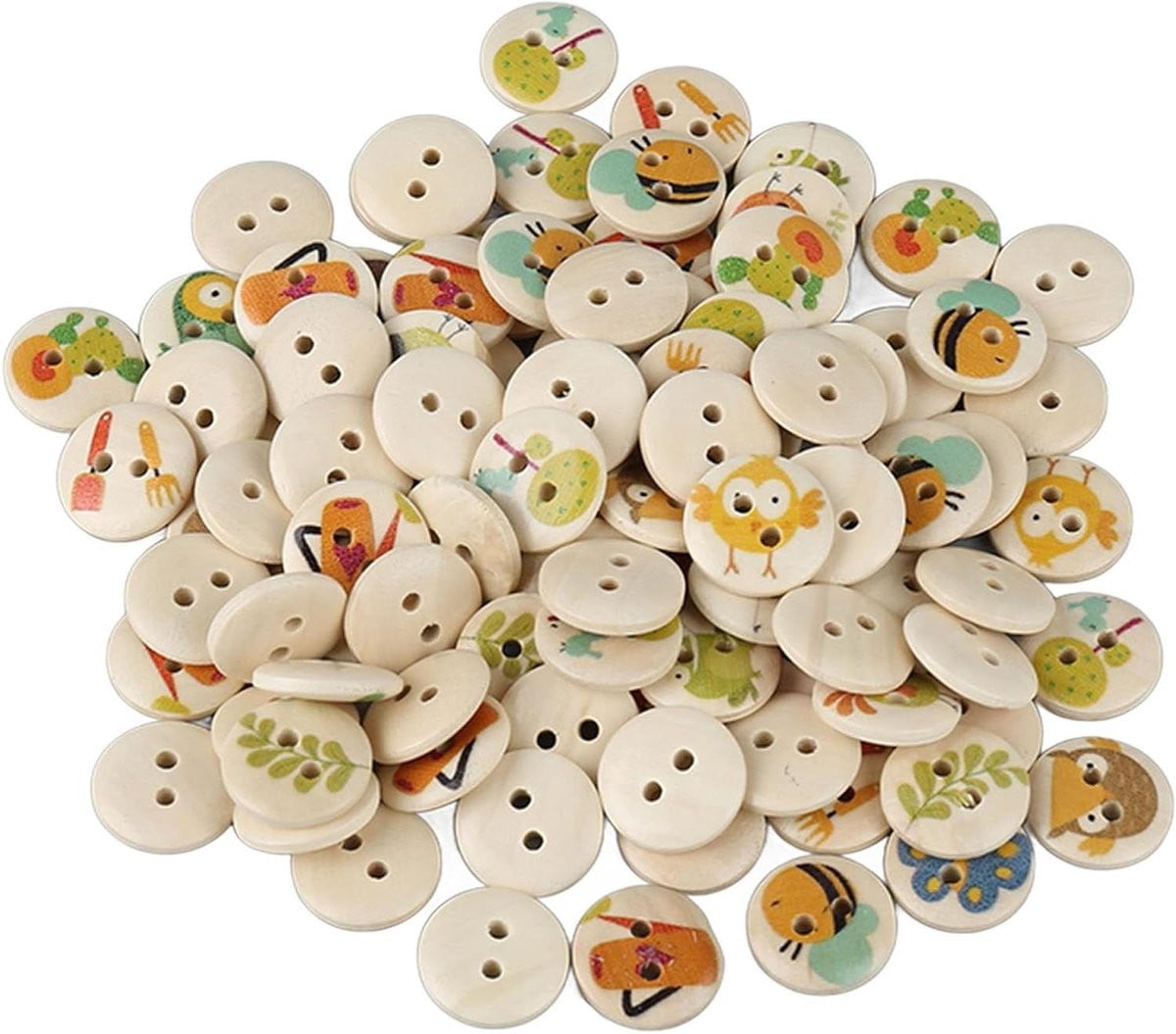 100 stuks Houten Knopen met Cartoon Decoraties in Multicolor voor Handwerk