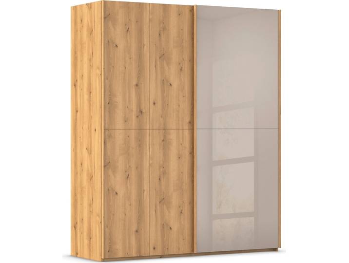 Schwebetürenschrank, Holz Teilmassiv, Asteiche Braun, 181×223×68 cm, 2 Türen, Modern, Rauch