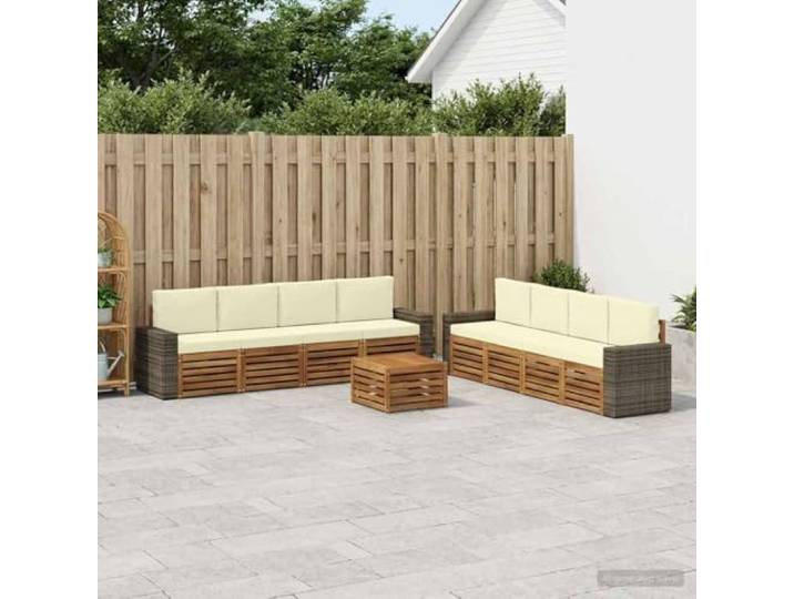 HFMDRMU Outdoor Möbelset aus Massivholz Akazie mit 9 Kissen, modulares Sofa Set für Garten und Terrasse, modernes Design mit klaren Linien, lackierte Oberfläche für langanhaltende
