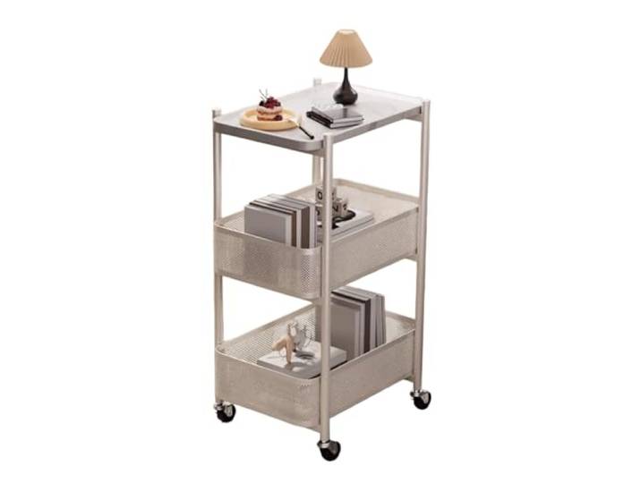 XXAD553TY Essen Beweglicher, rollender Aufbewahrungswagen am Bett Beistelltisch for Schlafzimmer und Wohnzimmer(Weiß,Groß)