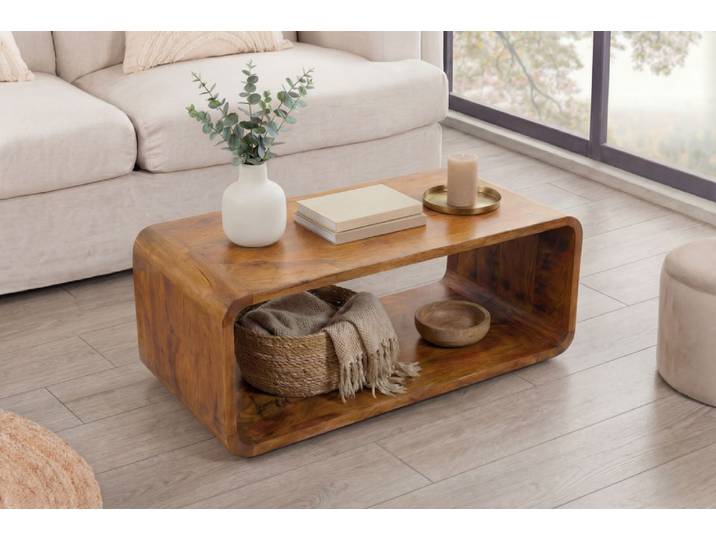 Massiver Couchtisch CUBUS 100cm braun honey finish Mangoholz handmade rechteckig Sofatisch Wohnzimmertisch Modern & Design