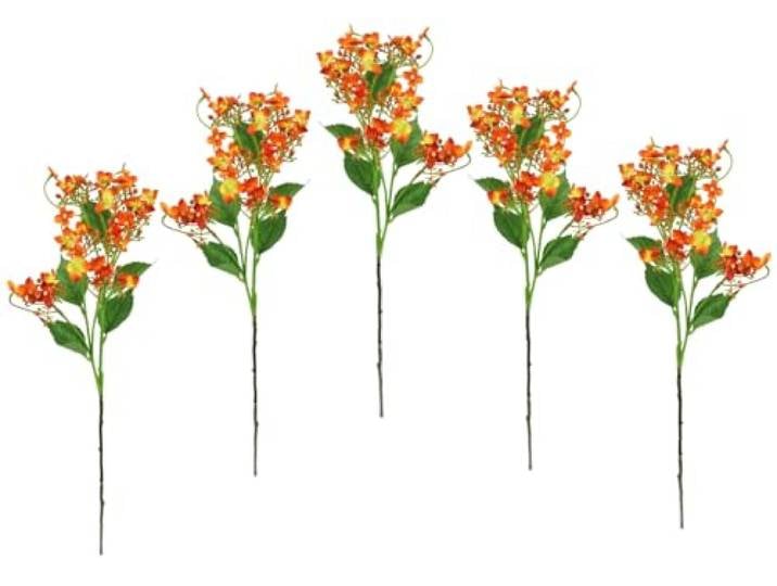 Flair Flower Künstlicher Blütenzweig Zweig Deko Floristik Blüten Kunstpflanze Frühlingsdeko Osterdeko Dekozweig AST Einzelblume Kunstzweig Knospen Hochzeit, Orange, 60x13x10 cm