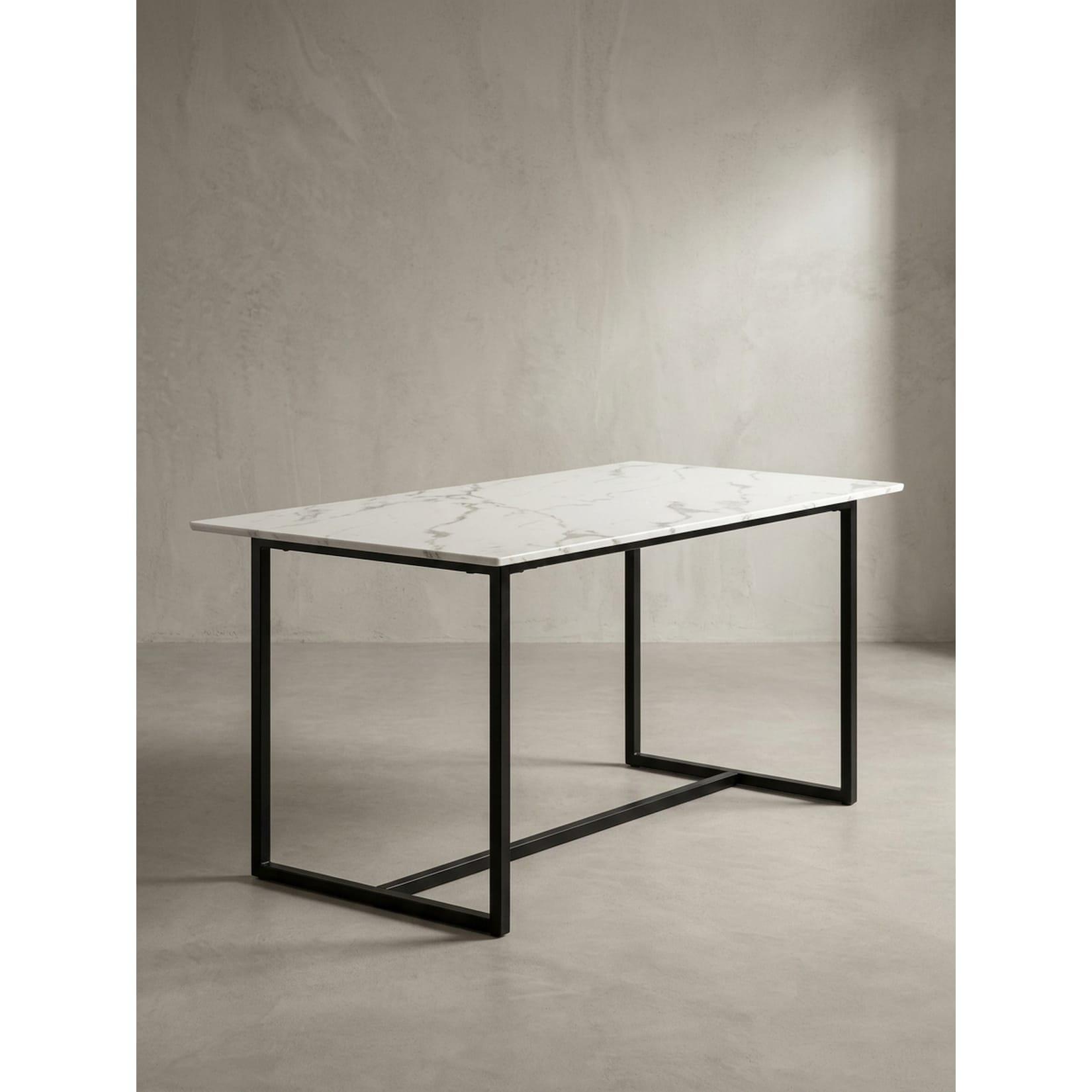 Esstisch Marmoroptik Metall Rechteckig Modern Groß, Weiß 180x90x76 cm