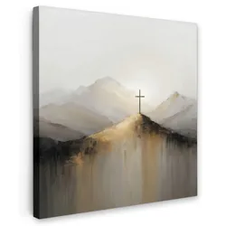 LEINWANDBILD Hügel - Abstrakt - Kreuz - Christentum Wandbild Wohnzimmer 50x50 cm