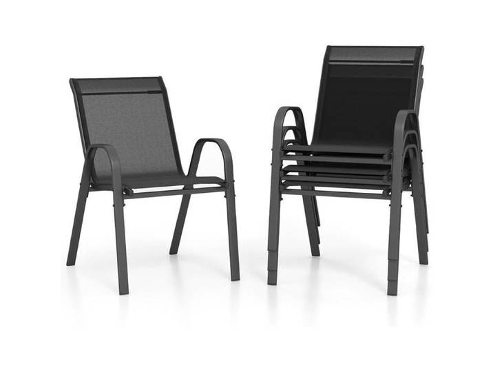 GOPLUS Lot de 4 Chaises de Jardin Empilables avec Accoudoirs Dossier-en Métal et Textilène Charge 150KG-56x70x84cm Noir