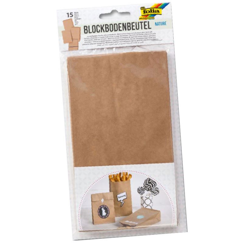 folia Papiertüten mit Blockboden, 120 x 60 x 210 mm, natur