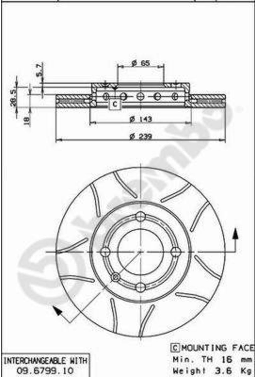 Bremsscheibe BREMBO 09.6799.75, vorne, geschlitzt, belüftet, 1 Stück