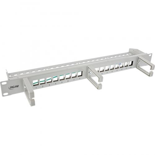 InLine Patchfeld 16-fach, Keystone Leerblech mit 3 Bügeln, 19", 1HE, grau
