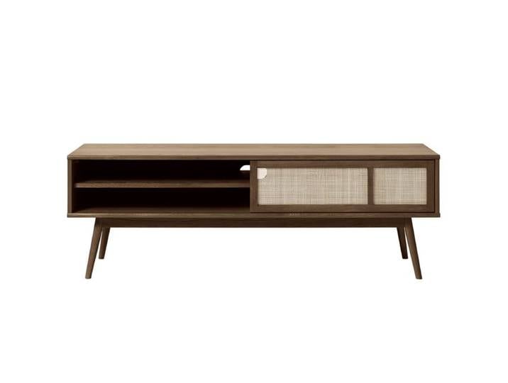 Trendstore Uppsala Lowboard mit Rattangeflecht - Eiche Furnier smoked Natur, Skandinavisch, Vintage