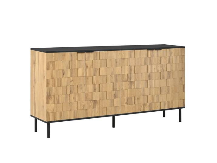 Buffet grand effet bois design damier mosaïque 2 portes 160x35x80,5 cm