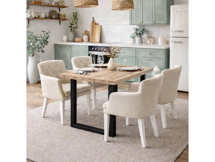 Küchentisch 140x90cm massive Wildeiche White Washed mit U-Gestell - gerade Kante