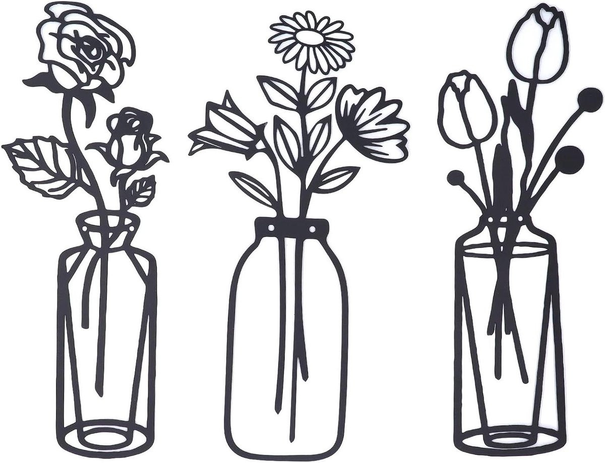 Set van 3 Metalen Wanddecoratie Bloemen met Haak voor Slaapkamer, Badkamer of Keuken