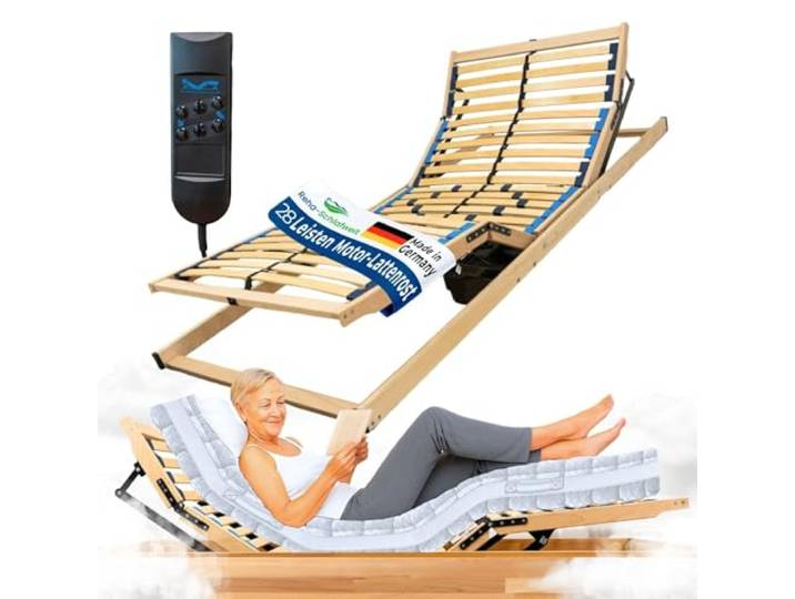 Reha-Schlafwelt 7-Zonen Lattenrost HARMONYFLEX KF mit Motor, 90x200 cm Kopf-Fußteil elektrisch verstellbar, fertig montiert Lattenrost mit Motor und Fernbedienung, Made in Germany