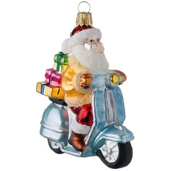 Weihnachtsbaumanhänger Weihnachtsmann auf Motorroller Weihnachtsland bunt mehrfarbig, 10x12x5.5 cm