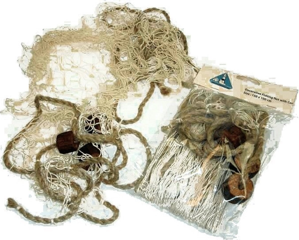 Maritiem decoratief visnet met kurk voor wandmontage - Polyester - 150 x 100 cm