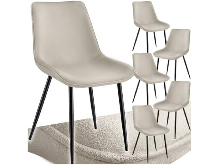 tectake® Esszimmerstühle 6er Set, Samtstoff Stuhl mit Rückenlehne, ergonomische Essstühle, bequemer Küchenstuhl, Esszimmerstuhl, Cocktailsessel für Lounge, Dining, Küchentisch - Creme